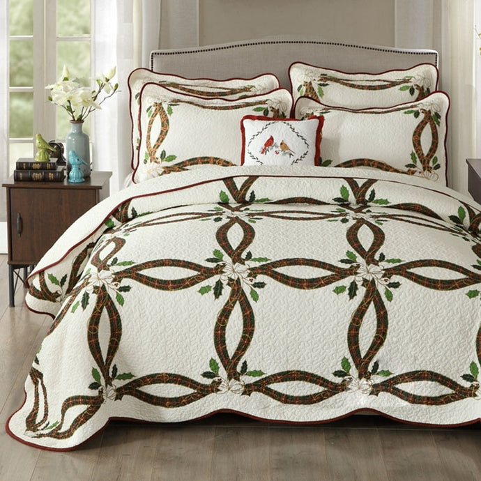 CHAUSUB New Christmas Ribbons Quilt Set 3PCS Washed Cotton Quilts quilted BedSpread Bed Cover Pillowcase King Size Coverlet Set